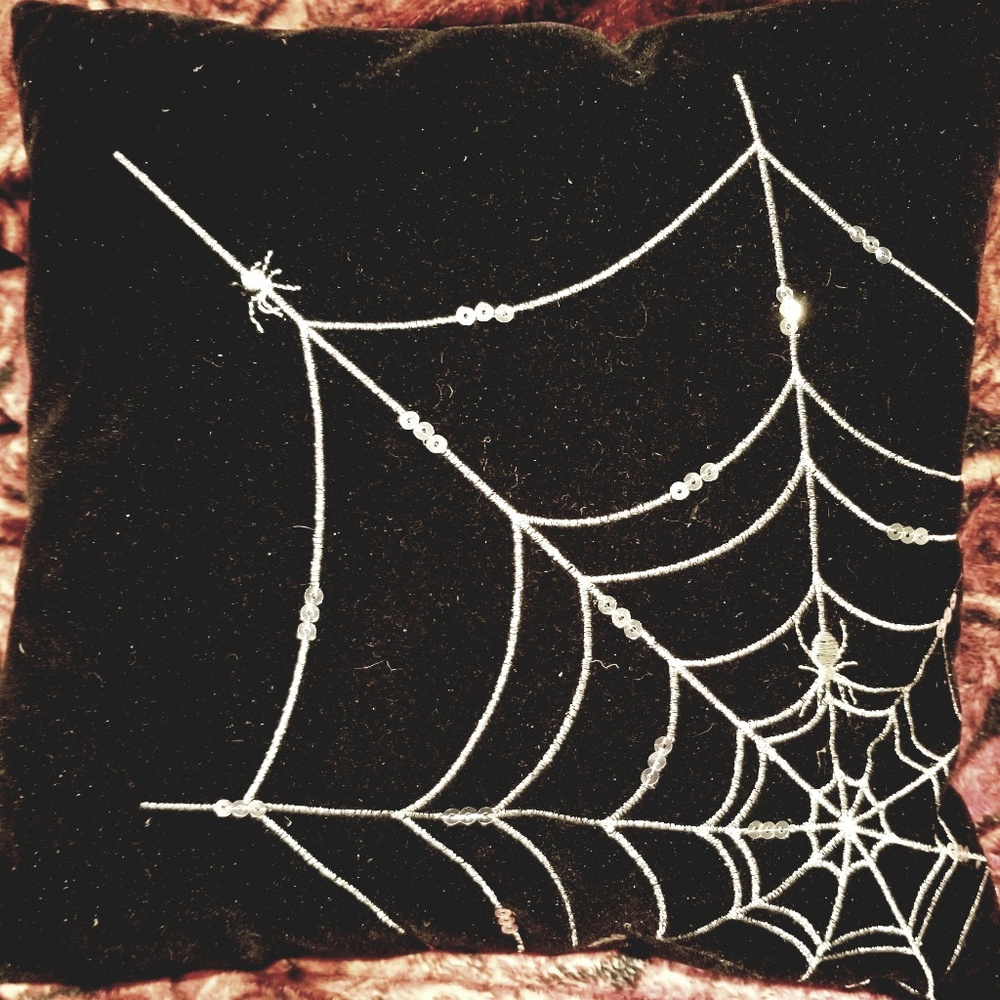Black Velour Spiderweb & spider pillow